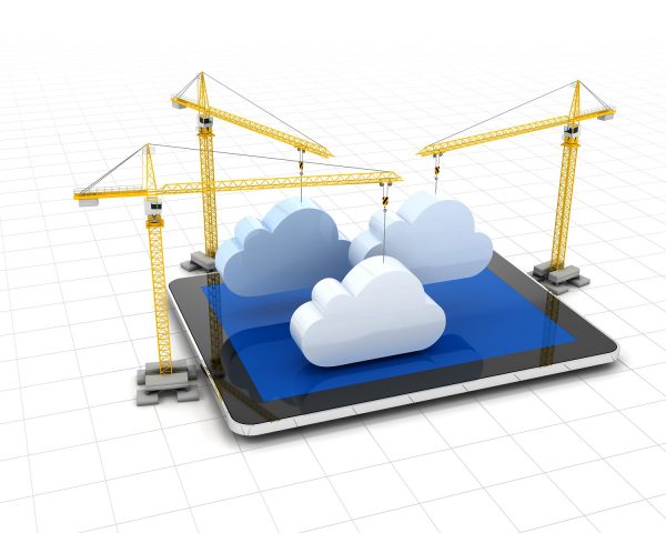 3D Cranes clouds and tablet