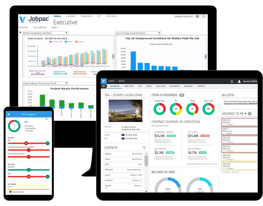 Viewpoint's Australian construction management software for control, integration and visibility. Montage of Viewpoint's Australian software in various devices
